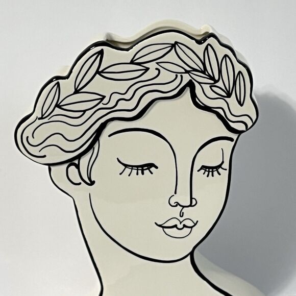 Elegant Head Ceramic Vase Planter Bridgerton Victorian Bust Black and White - Picture 9 of 17